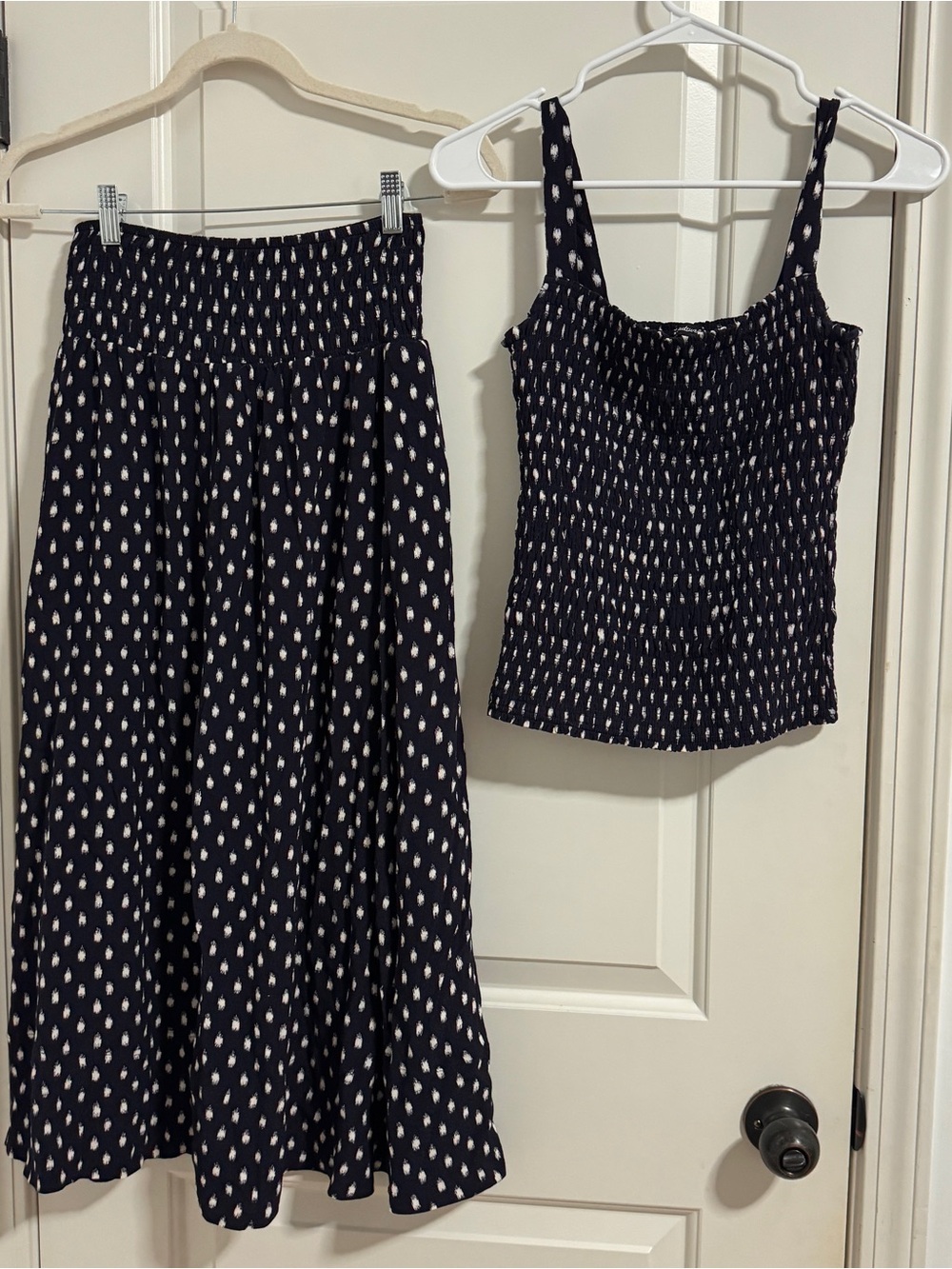 Madewell Navy and Cream Printed Smocked Maxi Skirt & Tank Set - Two-Piece